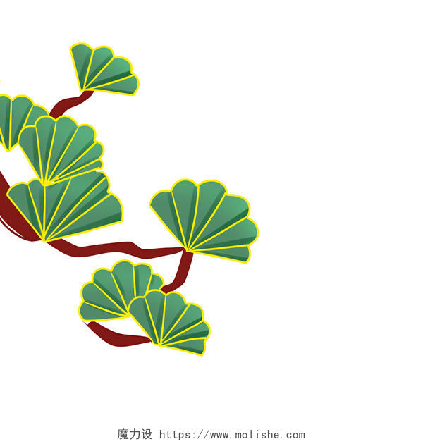 绿色手绘国潮中国风松柏树树叶树枝元素PNG素材